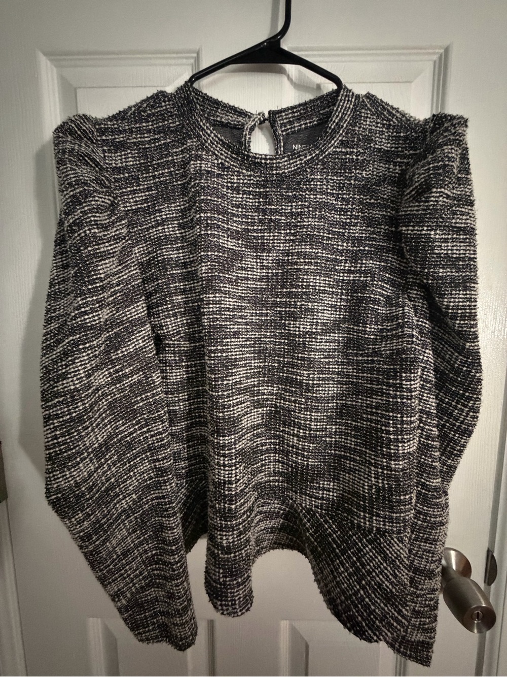 Nine West Black & White Marled Puff-Sleeve Sweater